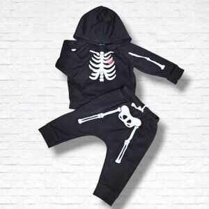 Old Navy Baby Skeleton Black 2 Piece Hoodie Sweatsuit Size 6-12 M